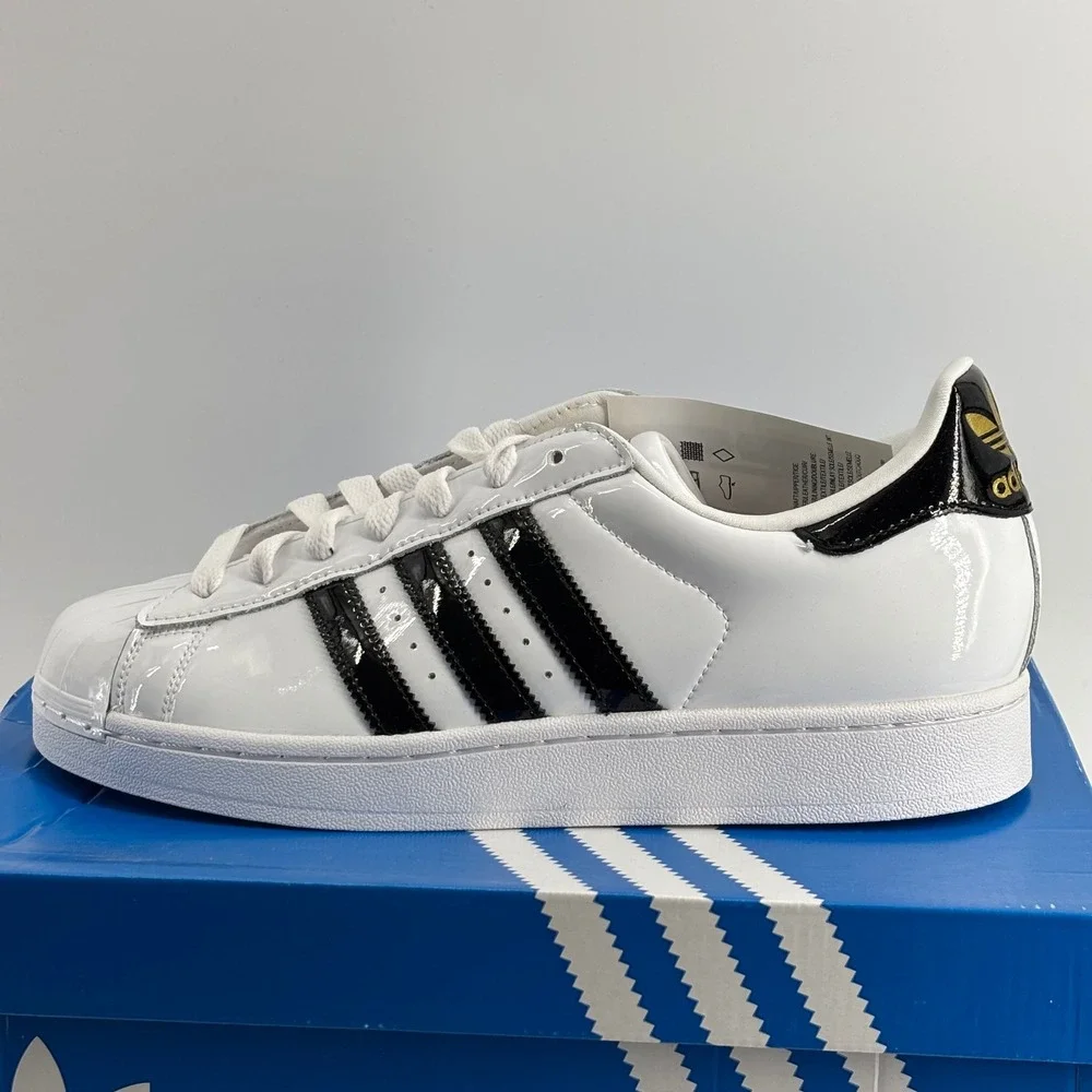 Adidas Superstar II W Womens Size 9.5 White Black Patent Leather JS4010 NWT